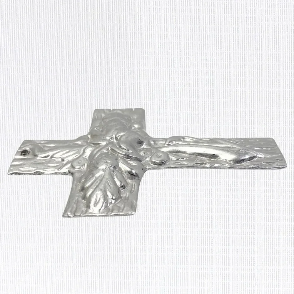 VTG Metal Cross Wall Hanging Silver Tone Christian Decor Art 3D Mexico Ornament